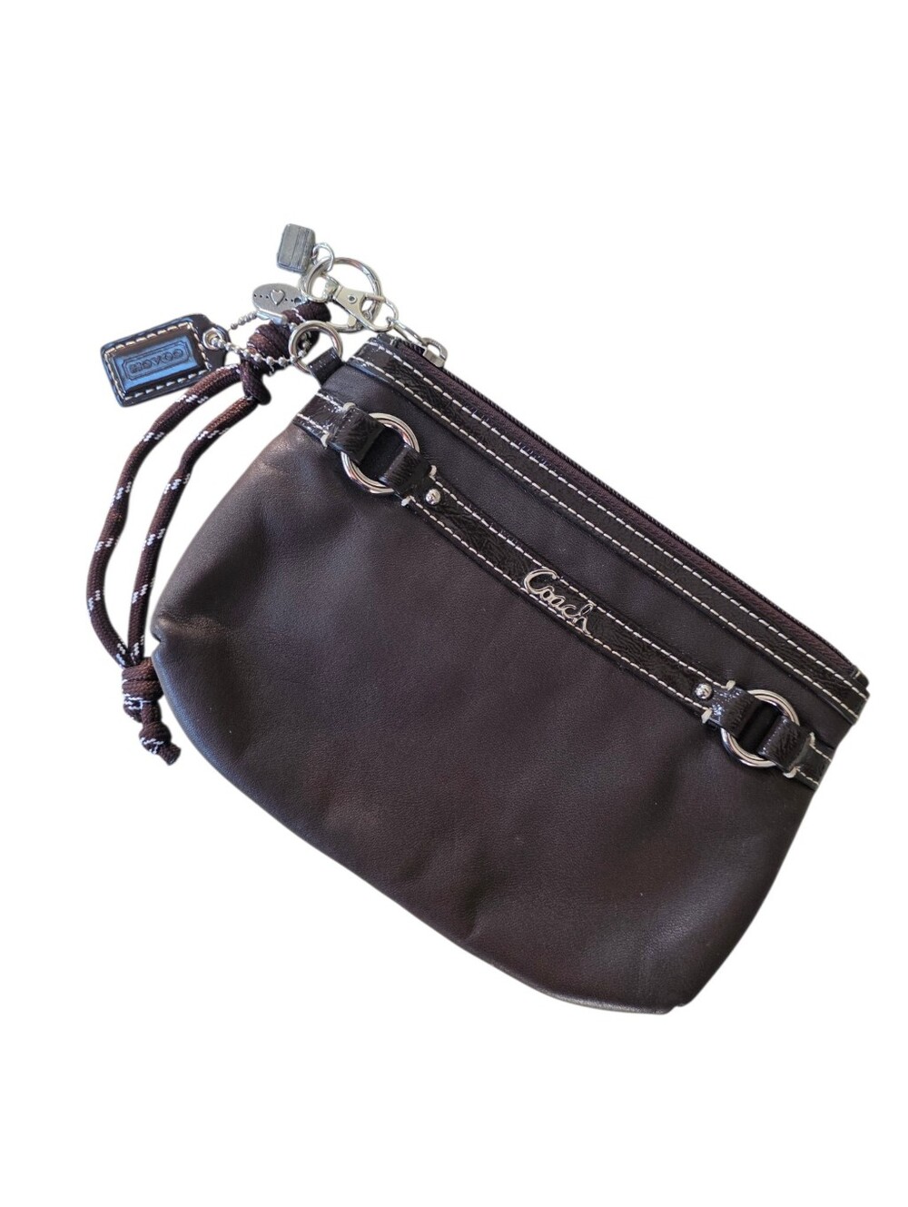 Coach Brown Wristlet Metal Logo Pouch With Custom Wristlet Addition